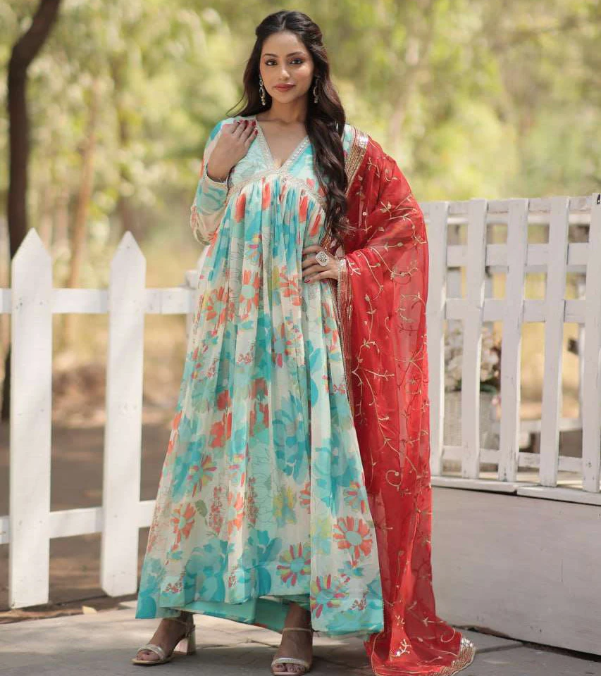 Vardan Ethnic Ka 1104 Russian Silk Wholesale Fancy Gown With Dupatta Catalog